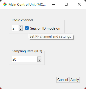 Setting MCU RF channel and turning on Session ID