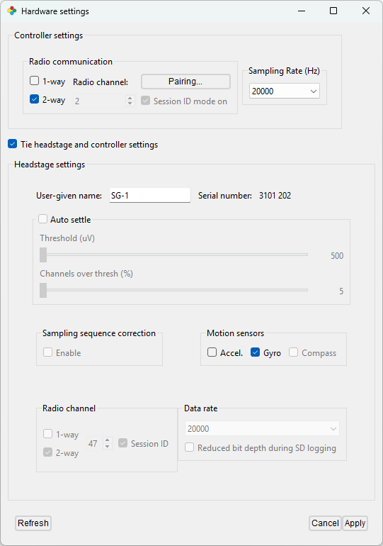 Trodes Hardware settings