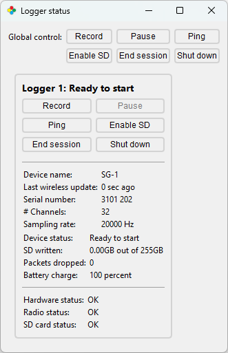 Logger Status info card